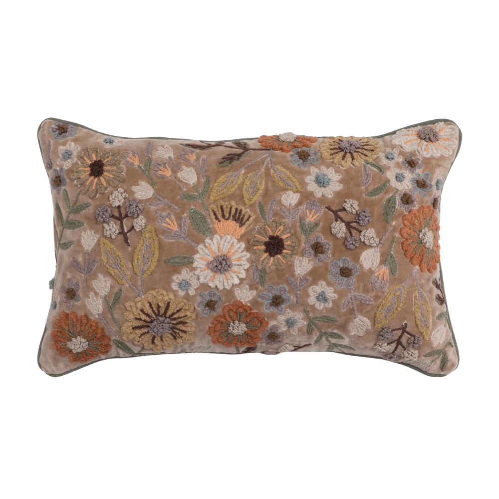 Hand embroidered cushion (khaki flowers)