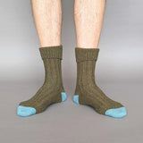Recycled lambswool & silk blend socks (green)