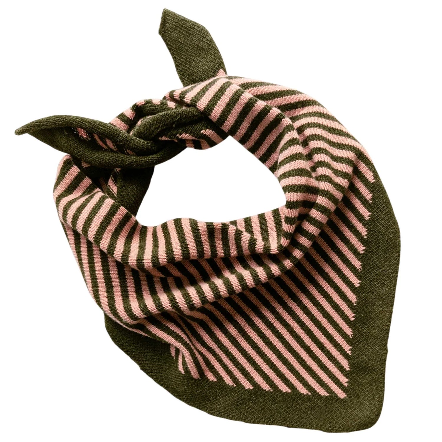 Lambswool triangle scarf (Green & pink)