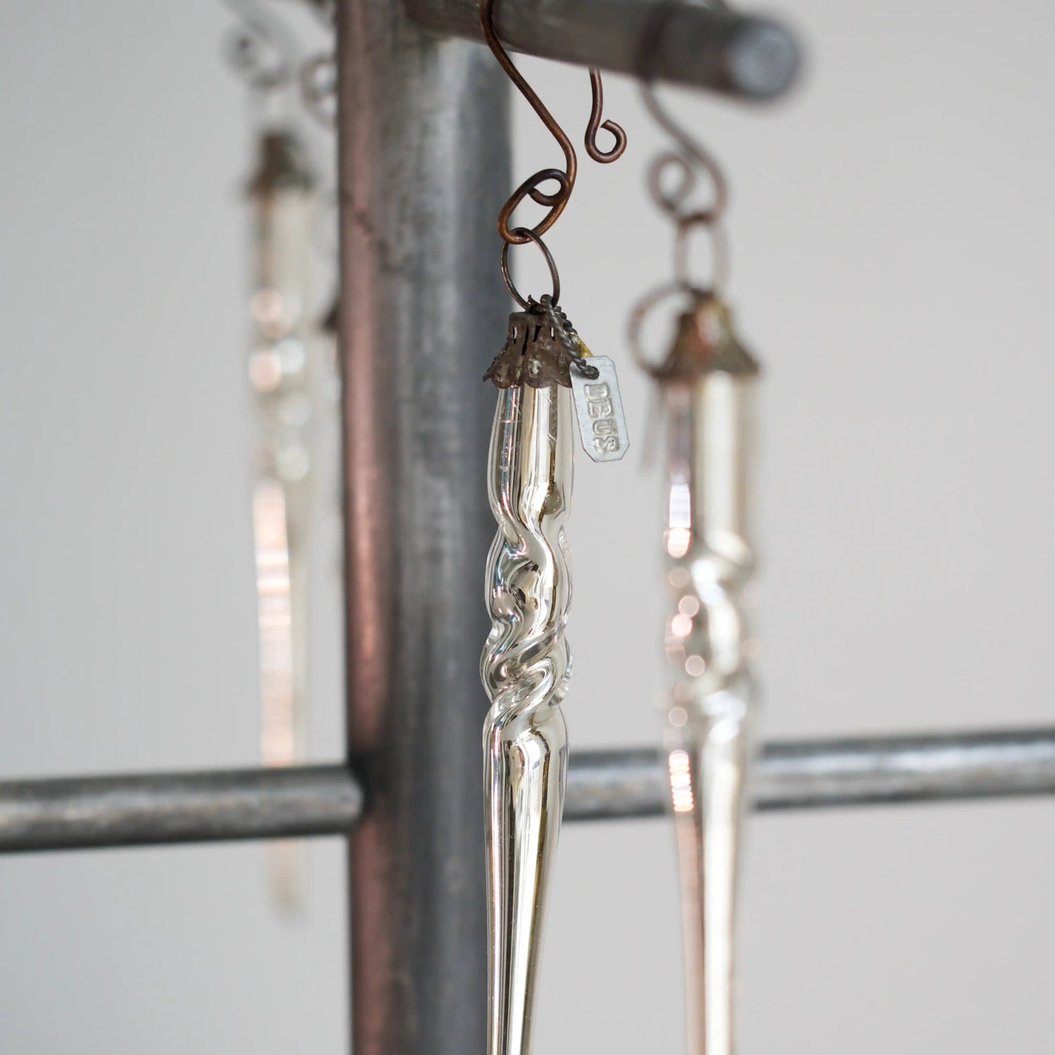 Mouth blown twisted glass icicle