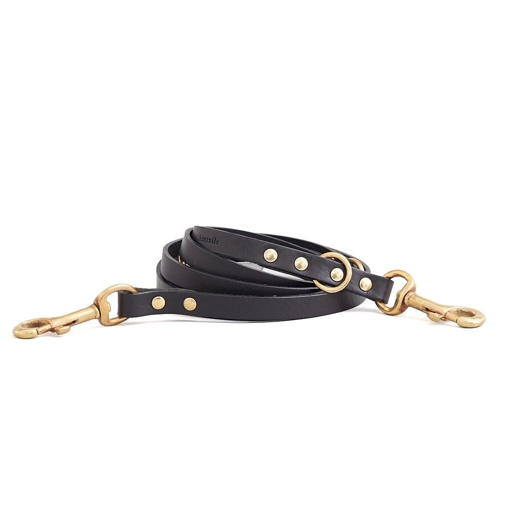 Adjustable long leather dog leash (black)