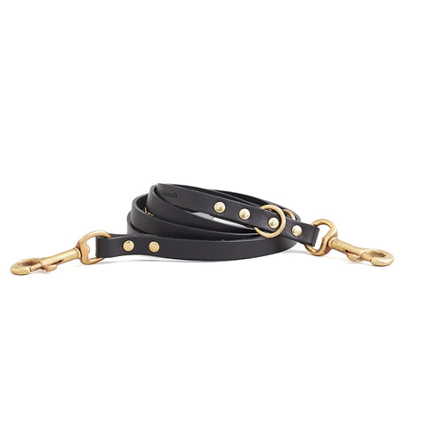 Adjustable long leather dog leash (black)