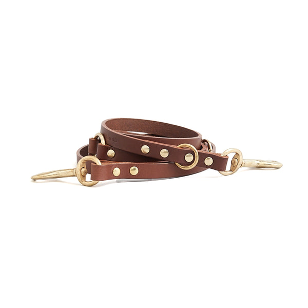 Adjustable long leather dog leash (brown)
