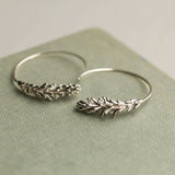 Silver Rosemary Leaf Hoop Earrings