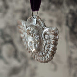 Silvered angel head & wings ornament